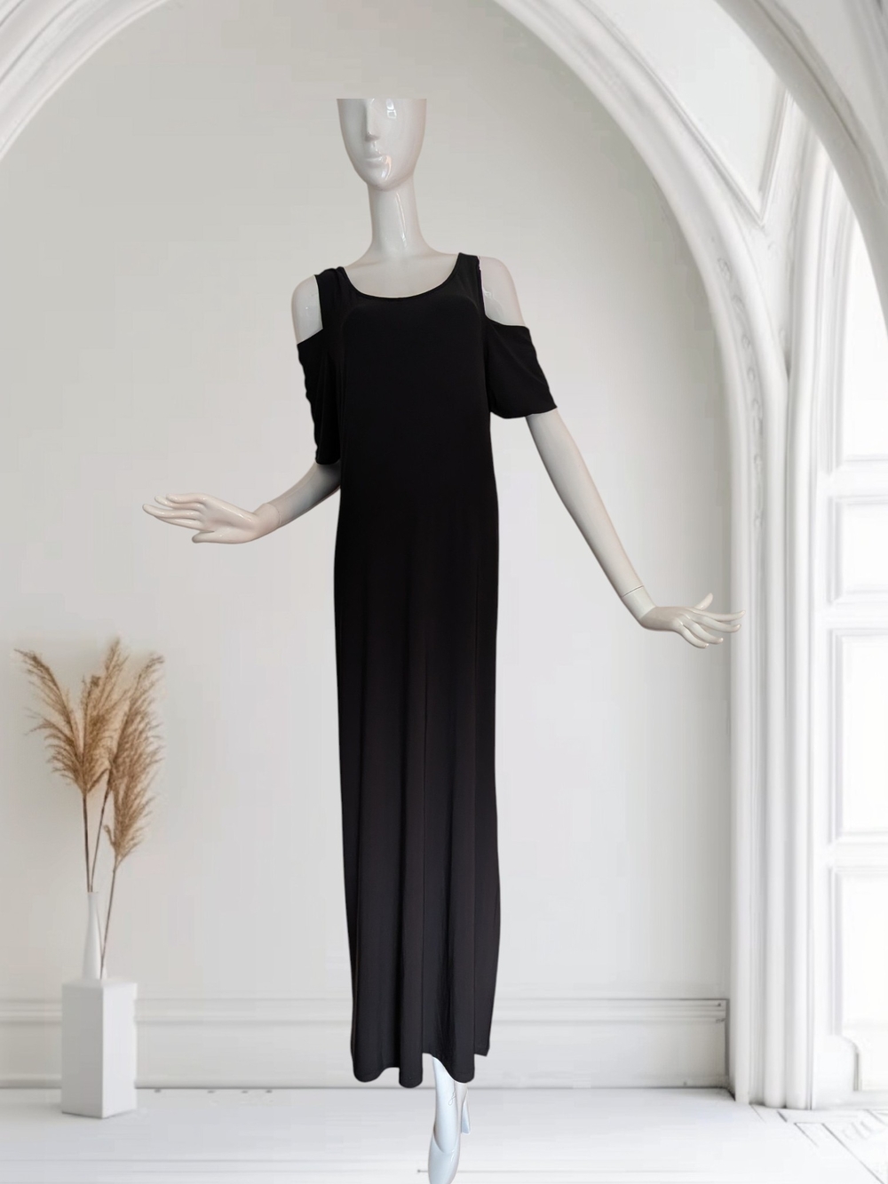 Frank Lyman Design Black Cold-Shoulder Maxi Dress